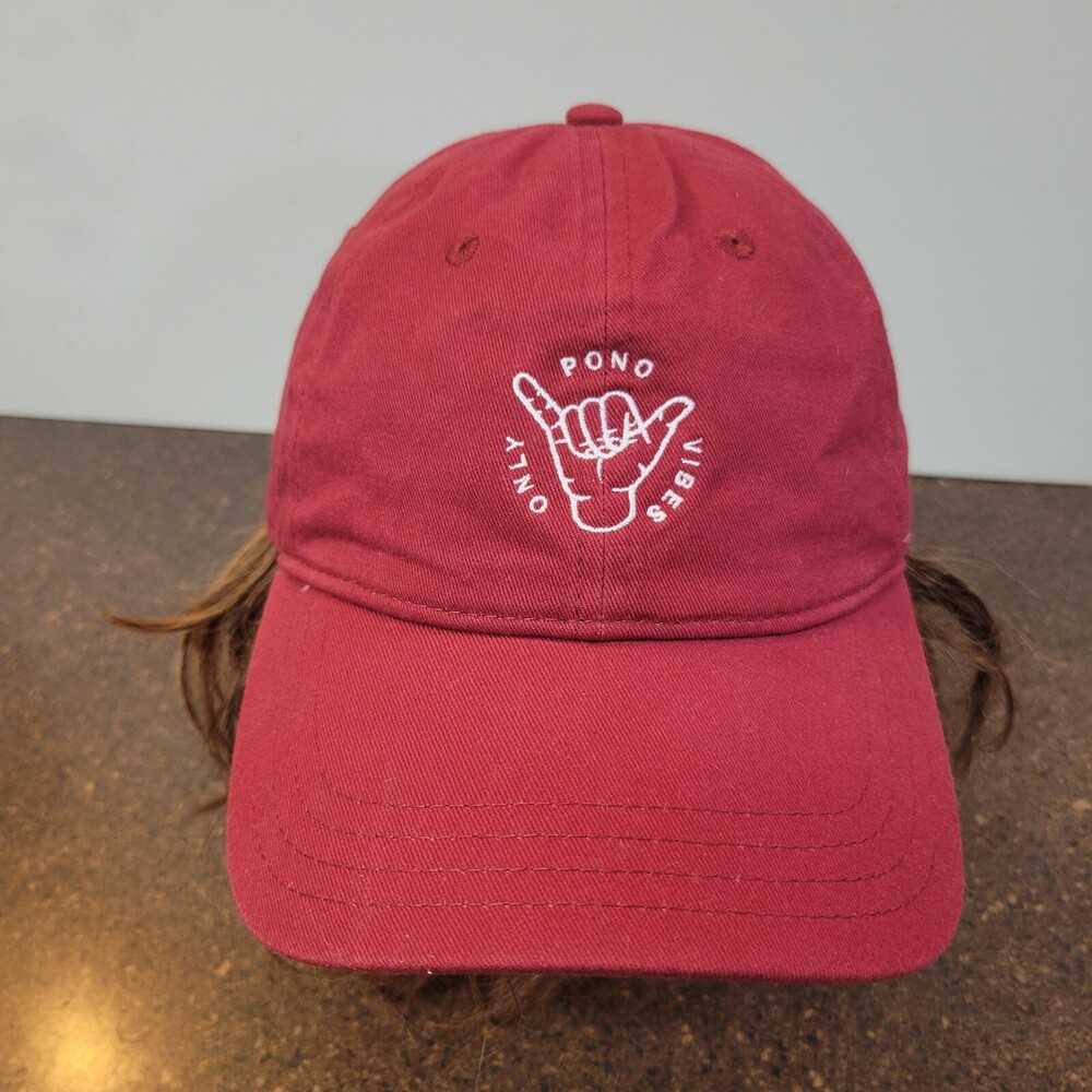 Nukumoi Surf Co Baseball Cap Mens Red Pono Vibes Only Adjustable Strapback Hat